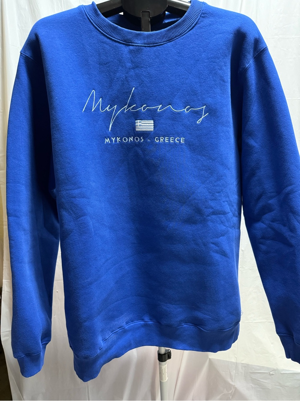 Mykonos Greece Embroidered Sweatshirt XXL Blue Greek Island Crewneck